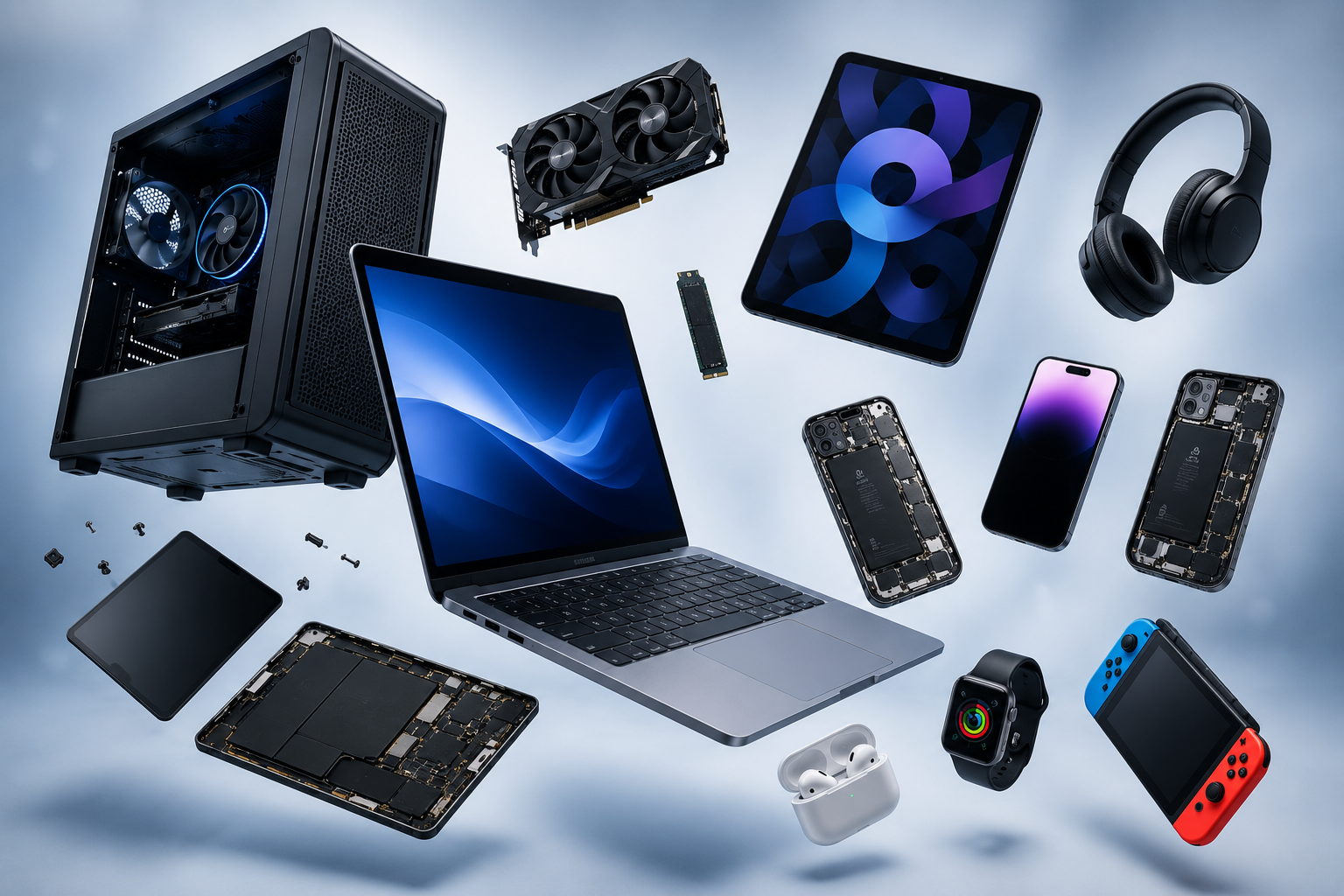 Electronics repair technician working on a device